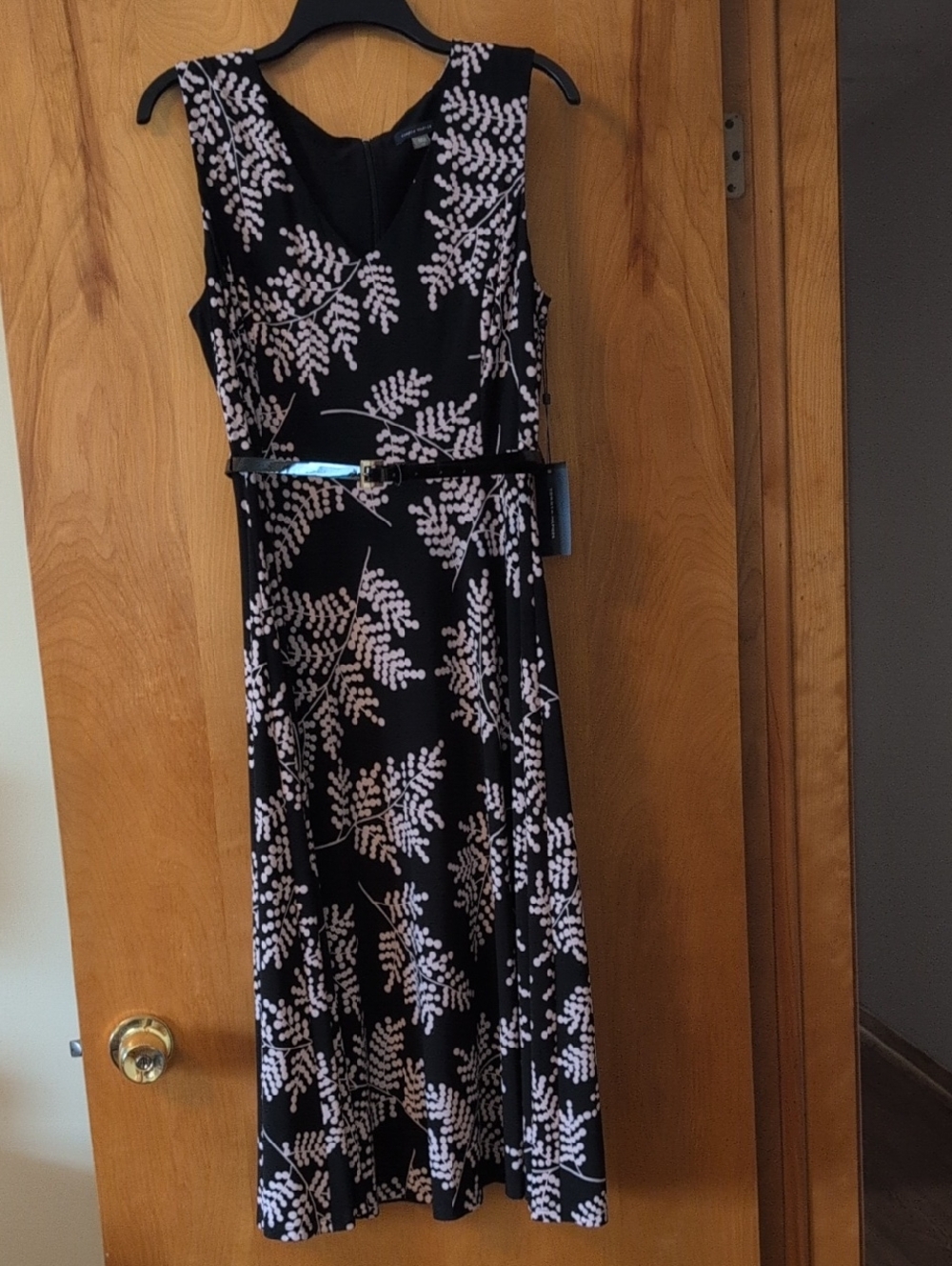 Tommy Hilfiger Black Midi Dress with Pink Leaf Print